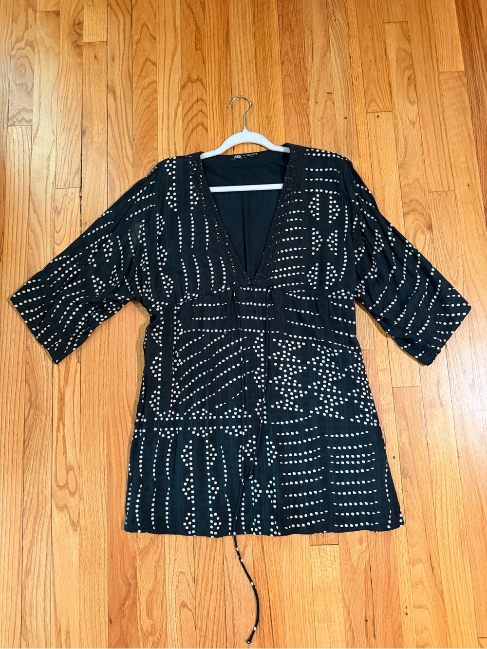 Zara Black Mini Dress with White Dot Pattern
